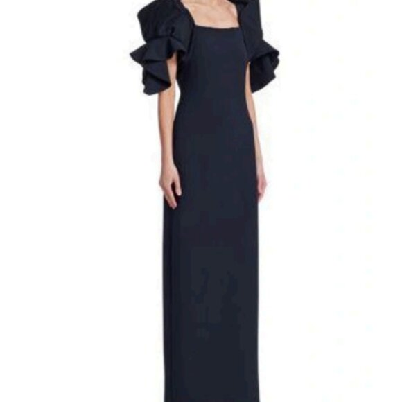 Badgley Mischka Origami Sleeves Maxi Gown Navy Size 8 - Picture 1 of 11